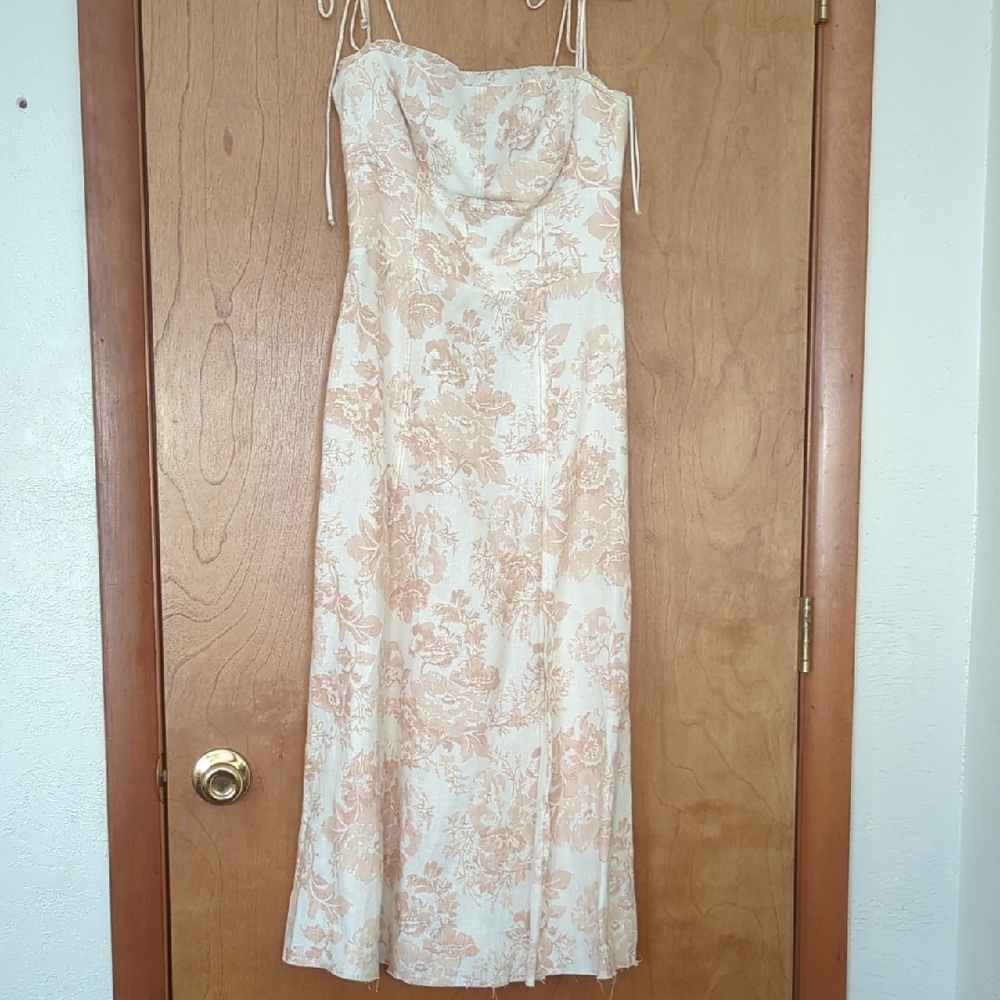 Reformation Cream And Pink Linen Dress